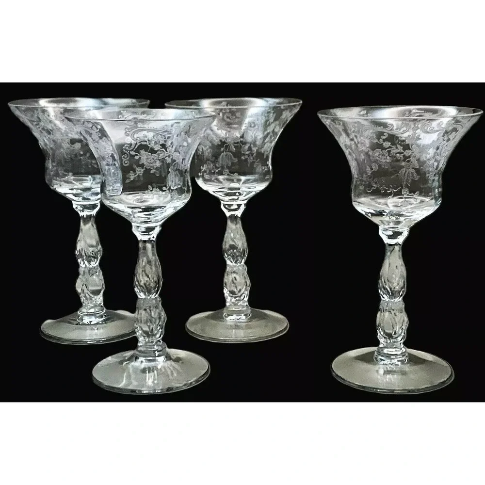 4 Cambridge Chantilly Etch Crystal Elegant Stemware Glasses 3625 Stems 5.75